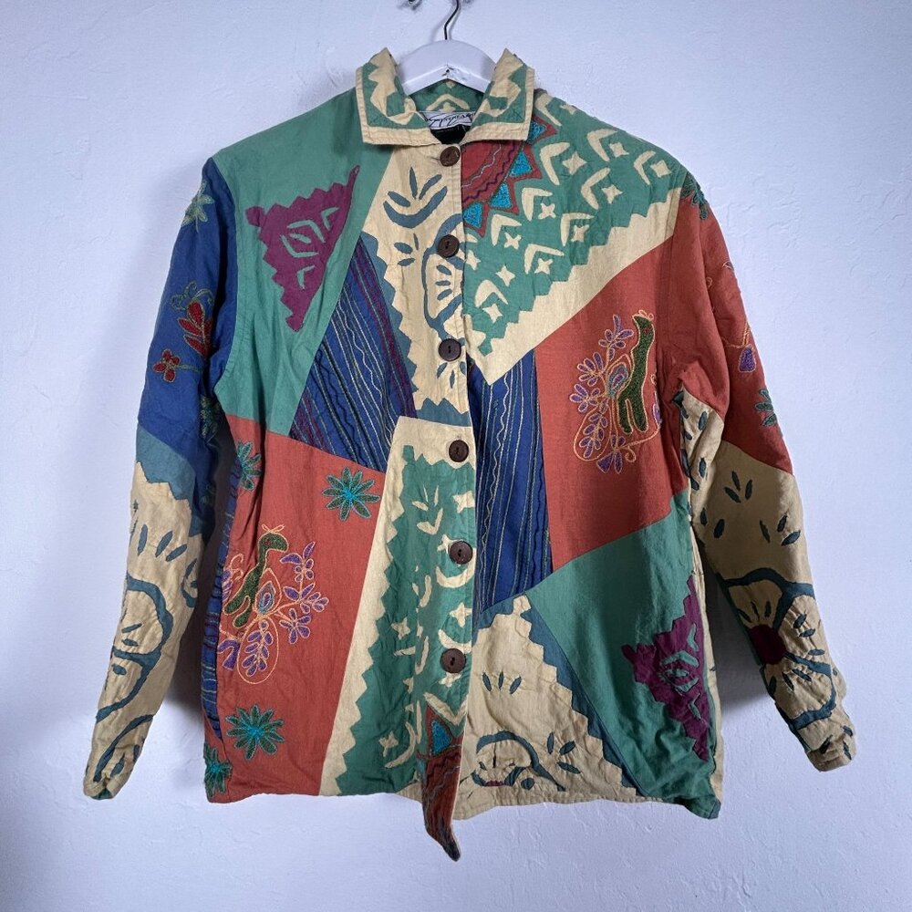 Vintage Silver Stream Patchwork Jacket One Size Cotton Bohemian Art To Wear